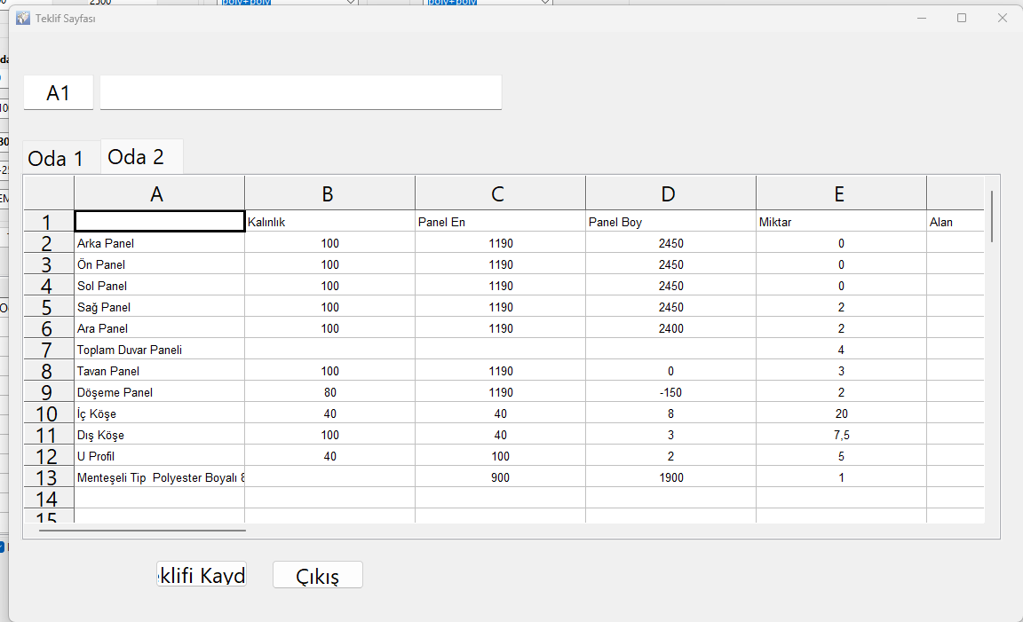 Excel teklif önizlemesi